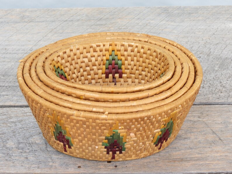 Set of 5 Nesting Vintage Mexican Woven Straw Baskets Vintage Etsy