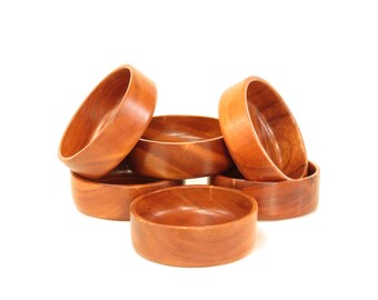 Set of 6 Vintage Mid Century Wood Salad Bowls - 6 MCM Wood Salad Bowls - 60s Wooden Salad Bowls
