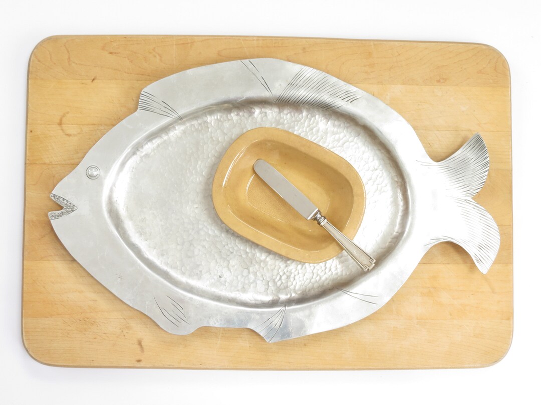 Vintage Metal Hand Made Fish Tray Vintage Fish Decor Mid Century Metal