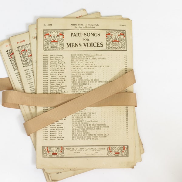 Bundle of Antique Sheet Music - Old Sheet Music Bundle - Old Mens Voices Sheet Music - Oliver Ditson Sheet Music - 1912 Sheet Music