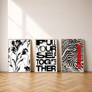 Black and White Abstract Typography Prints, Zebra Poster, Modern Minimalist Wall Art Set (Set of 3)