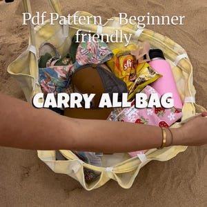 Patrón de costura para bolso tote con cordón para principiantes / Bolso forrado multiusos (descarga en PDF)