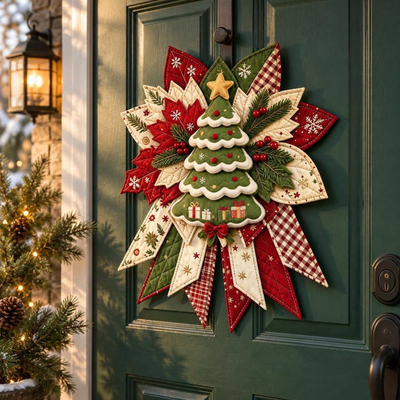 DIY Quilted Christmas Door Hanger Sewing Kit, Festive Holiday Wreath ...