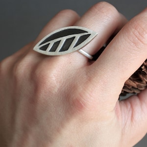Leaf Ring Sterling Silver-Oxidized and Satin Finish-Adjustable Ring-leaf