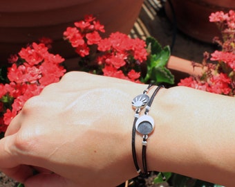 Small Sterling Silver Sun & Moon-Adjustable Cord Bracelet-Oxidized-Satin Finish-Macrame Bracelet-Moon and Sun-Planets-Astrology-Friendship