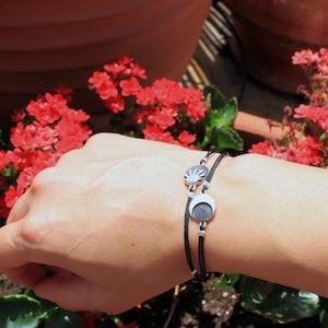 Small Sterling Silver Sun & Moon-Adjustable Cord Bracelet-Oxidized-Satin Finish-Macrame Bracelet-Moon and Sun-Planets-Astrology-Friendship