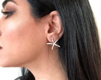 Starfish Sterling Silver Earrings-Metalwork Studs Earrings with Oxidized,Glossy or Matte Finish-Starfish Jewelry