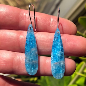 Natürliche Blaue Apatit Teardrop Ohrringe-Sterling Silber Ohrdraht-Edelstein Schmuck-Rechteck-Apatit Genuie Edelstein-Türkis-SeaBlue-Skyblue