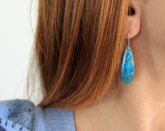 Natural Blue Apatite Teardrop Earrings-Sterling Silver Earwire-Gemstone Jewelry-Genuie Apatite  Gemstone-Turquoise-SeaBlue-Skyblue
