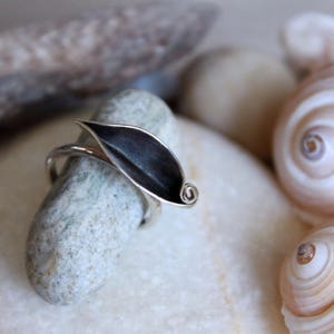 Seashell Ring Sterling Silver-Oxidized and Satin or Glossy Finish-Adjustable Ring