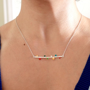 Sterling Silver Rectangle Necklace-Colored Circle-Enamel Hand painted-Satin Finish-Modern Necklace-Geometric Jewelry-Colorful circles