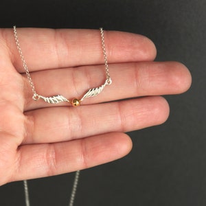 Flying Golden Ball Necklace-Sterling Silver Gold Ball-Wings Charms Necklace-18k Gold Plated-Glossy Finish-Sterling Silver Necklace Chain