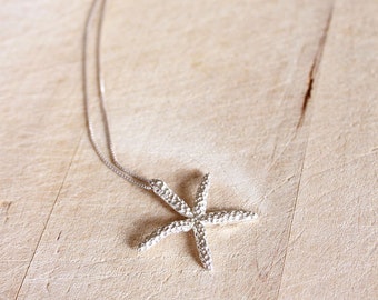 Collar de estrella de mar en plata de ley 925 - Colgante de estrella de mar - Acabado oxidado, brillante o mate - Joyería artesanal - Cadena de plata para verano y playa