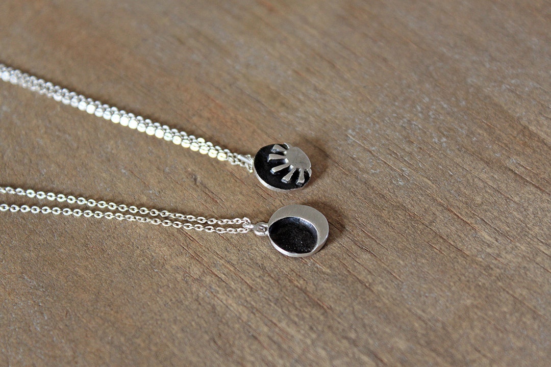 Small Sterling Silver Sun & Moon-handmade Necklace-oxidized and Satin ...