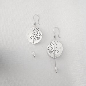 Black Snow-Earrings Sterling Silver White Pearls -Silver Oxidized or Silver Satin Finish-Dangle Earrings-Holes-Circle Minimalist Earrings image 6