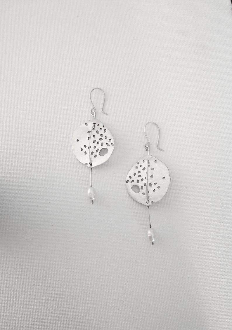 Black Snow-Earrings Sterling Silver White Pearls -Silver Oxidized or Silver Satin Finish-Dangle Earrings-Holes-Circle Minimalist Earrings image 6