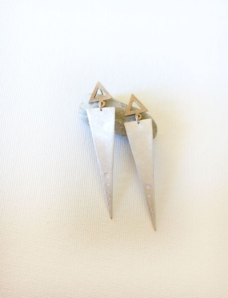 Triangle Earrings-sterling Silver & Bronze-triangle Jewelry-minimalist ...