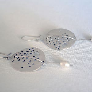 Black Snow-Earrings Sterling Silver White Pearls -Silver Oxidized or Silver Satin Finish-Dangle Earrings-Holes-Circle Minimalist Earrings image 2