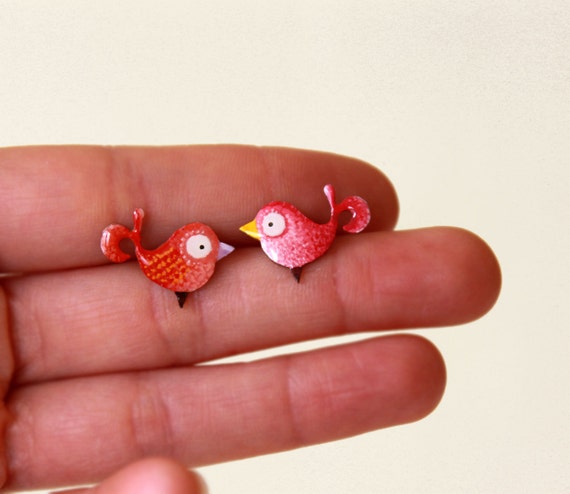 Tiny love birds handmade earrings Tibetan silver 