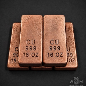 5 lb Stack of Stamped 1 lb Copper Bars .999 Fine Purity, Hand-Poured Ingot (Made in USA)