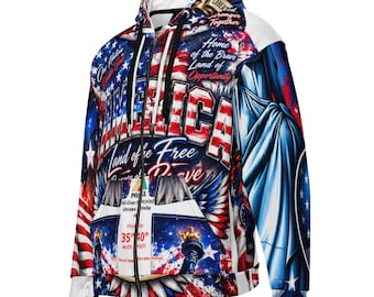 America Land of the Free Patriotic All Over Print Zip Hoodie