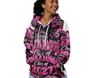 Senior Class of 2027 Pink All Over Print Zip Hoodie