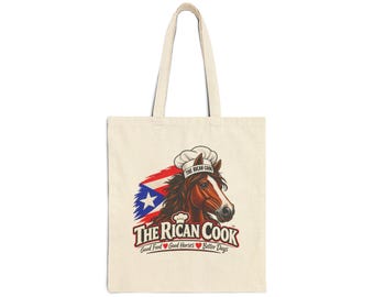 Horse Lover Tote Bag | The Rican Cook Horse & Puerto Rican Design | Horse Lover Gift | Cotton Canvas Shopping Bag