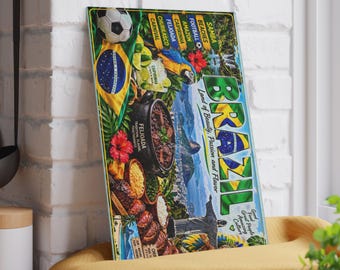 Brazil Collage Glass Cutting Board | Brazilian Food, Carnival, Soccer