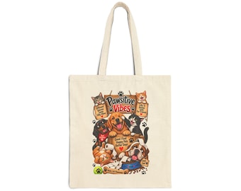 Pawsitive Vibes Dog & Cat Tote Bag Funny Pet Lover Canvas Bag