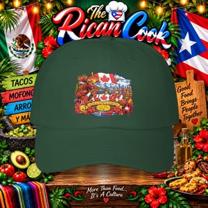 May include: A dark green baseball cap featuring a central graphic print of a Canadian landscape with a moose, a bear, a totem pole, and the word Canada in stylised red lettering, set against a backdrop of mountains and a maple leaf flag.