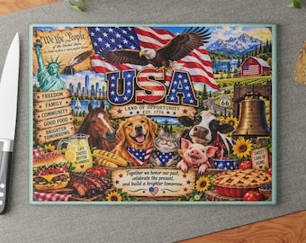 USA Land of Opportunity Patriotic Glass Cutting Board