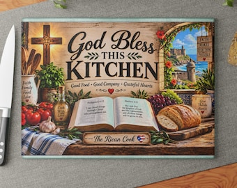 God Bless This Kitchen Christian Glass Cutting Board
