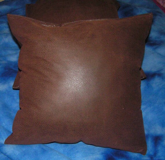 2 Brown Faux Leather Throw Pillow Covers Pillow Insert Not Etsy