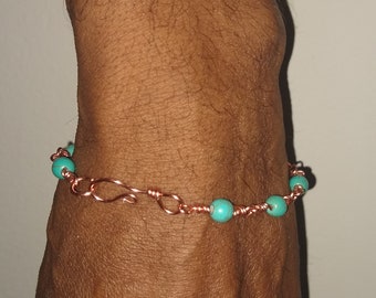 Turquoise bead link copper bracelet healing chakra