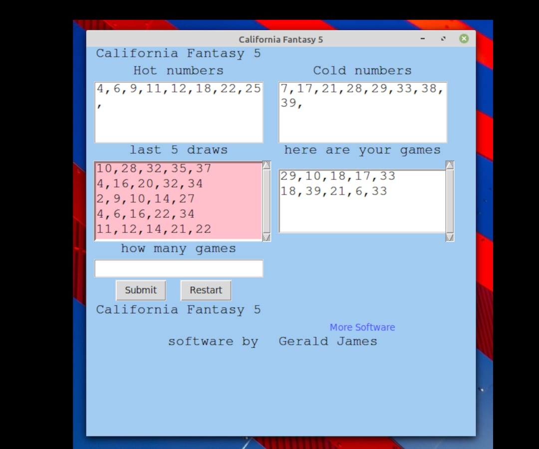 California Fantasy 5 Numbers Software for Windows 7 8 & 10 Etsy