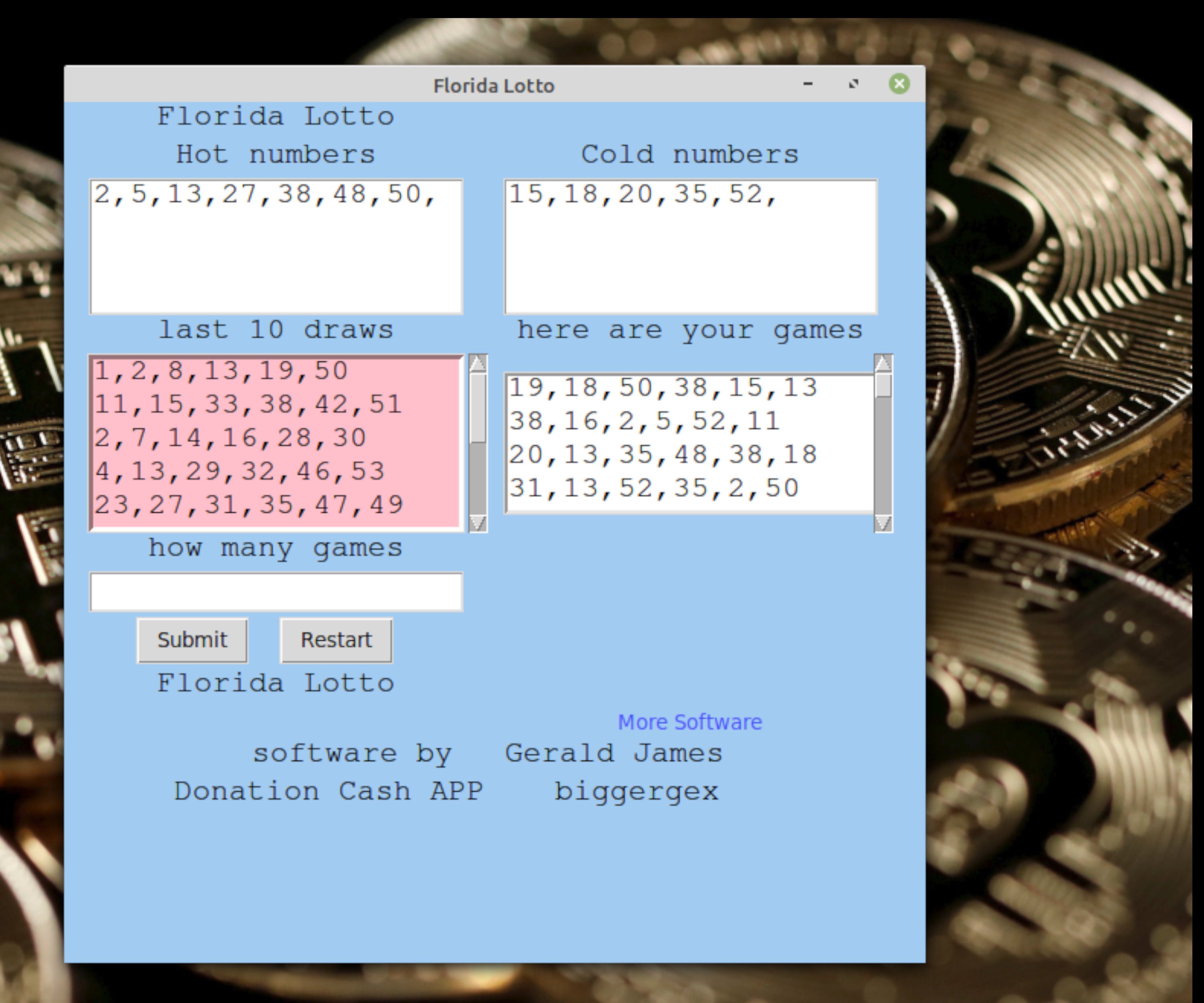 Florida Lotto lottery software  for Windows 7 ,8, & 10