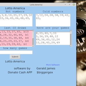 Lotto America Numbers software  for Windows 7 , 8 & 10