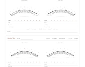 Pack de formulaires pour extensions de cils | Plan des cils, formulaire de consentement, fiche client, cartes de suivi | PDF imprimable, A4 et US Letter