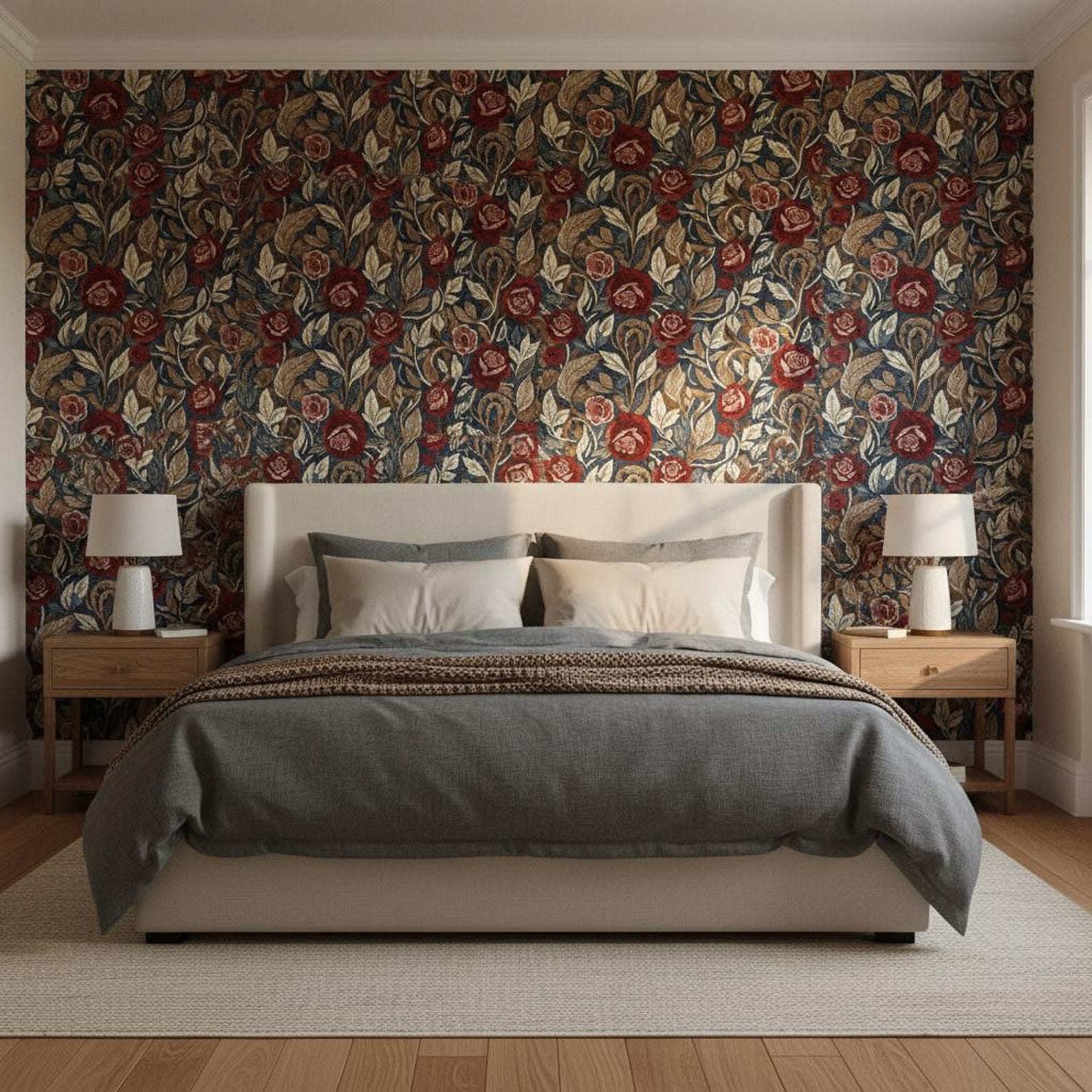 Red Rose Floral Pattern Wallpaper for Dining Room - Etsy