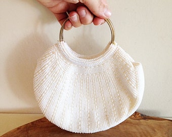 Sweet Little Beaded Ivory Purse Boho Wedding