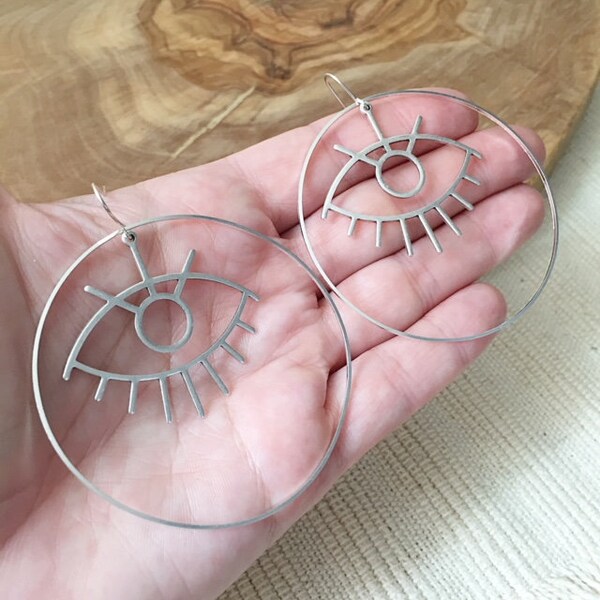 Silver Woke Eye Loop Earrings (Large Version)