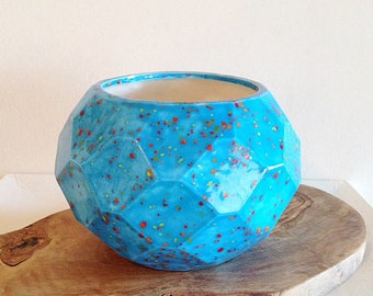 Vintage Faceted Geometric Planter 1980s Ceramic Pottery