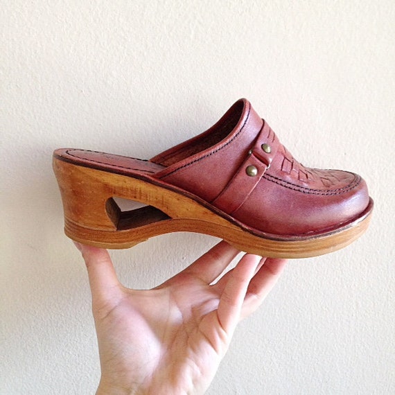 Buy Vintage Woodworks by Thom Mcan Wood and Leather Clogs 1970s