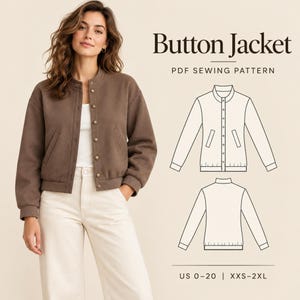 Women's Button Up Jacket Sewing Pattern PDF with Stand Collar and Welt Pockets