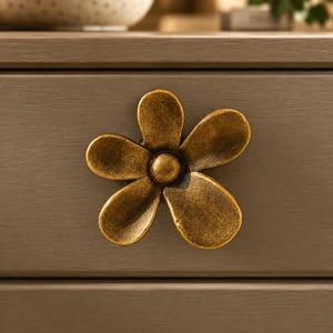 Antique Bronze Flower Cabinet Knob, Layered Petal Metal Hardware, Rustic Dresser Accent
