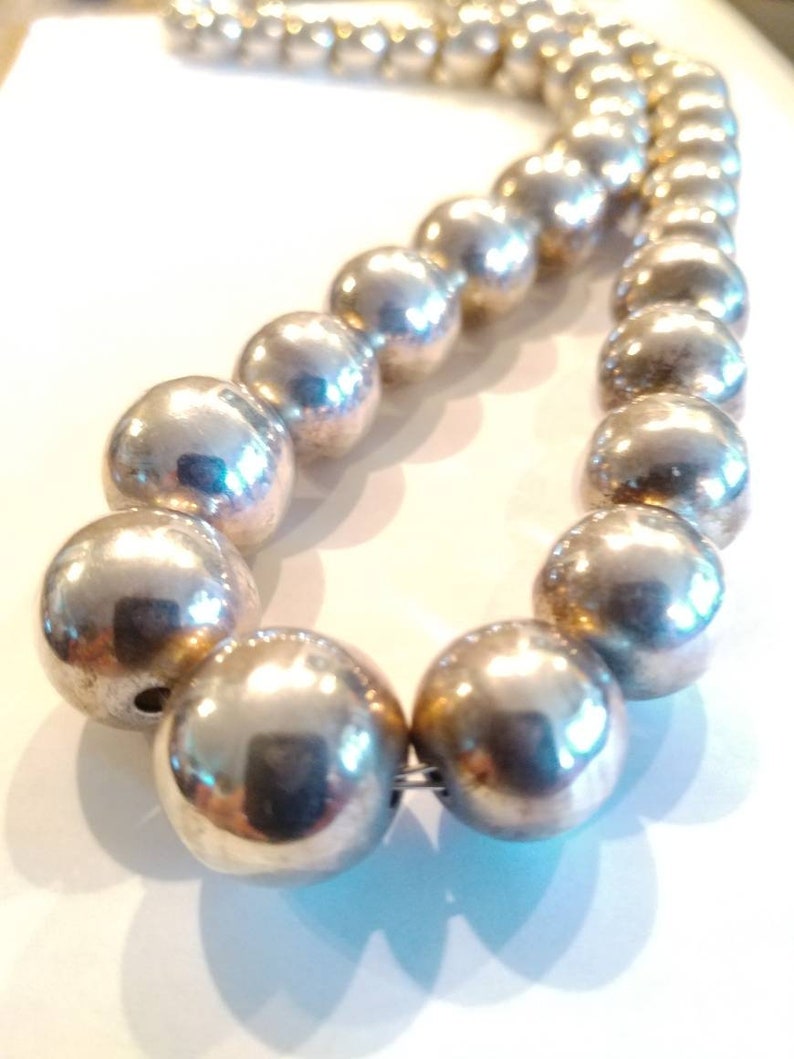 Vintage Taxco Graduated Sterling Silver 925 Spherical Statement Necklace 23 Long