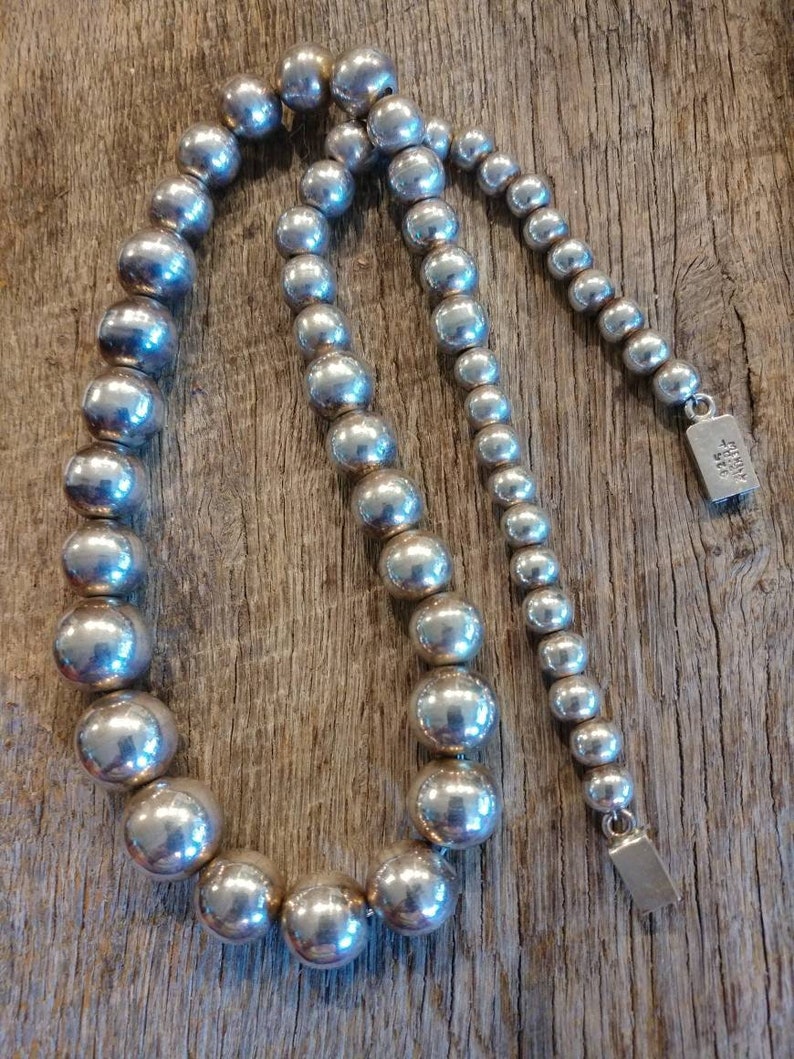 Vintage Taxco Graduated Sterling Silver 925 Spherical Statement Necklace 23 Long