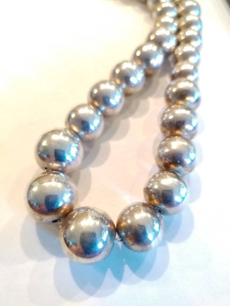 Vintage Taxco Graduated Sterling Silver 925 Spherical Statement Necklace 23 Long