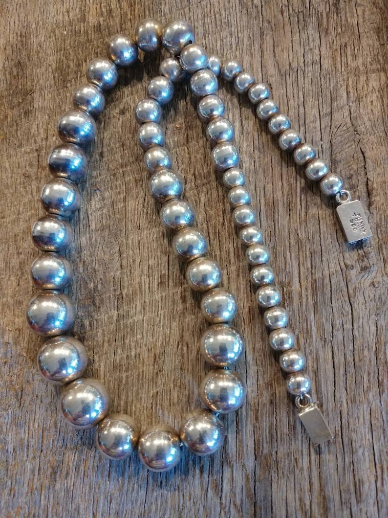 Vintage Taxco Graduated Sterling Silver 925 Spherical Statement Necklace 23 Long