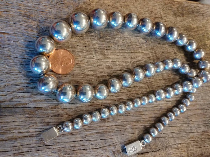 Vintage Taxco Graduated Sterling Silver 925 Spherical Statement Necklace 23 Long